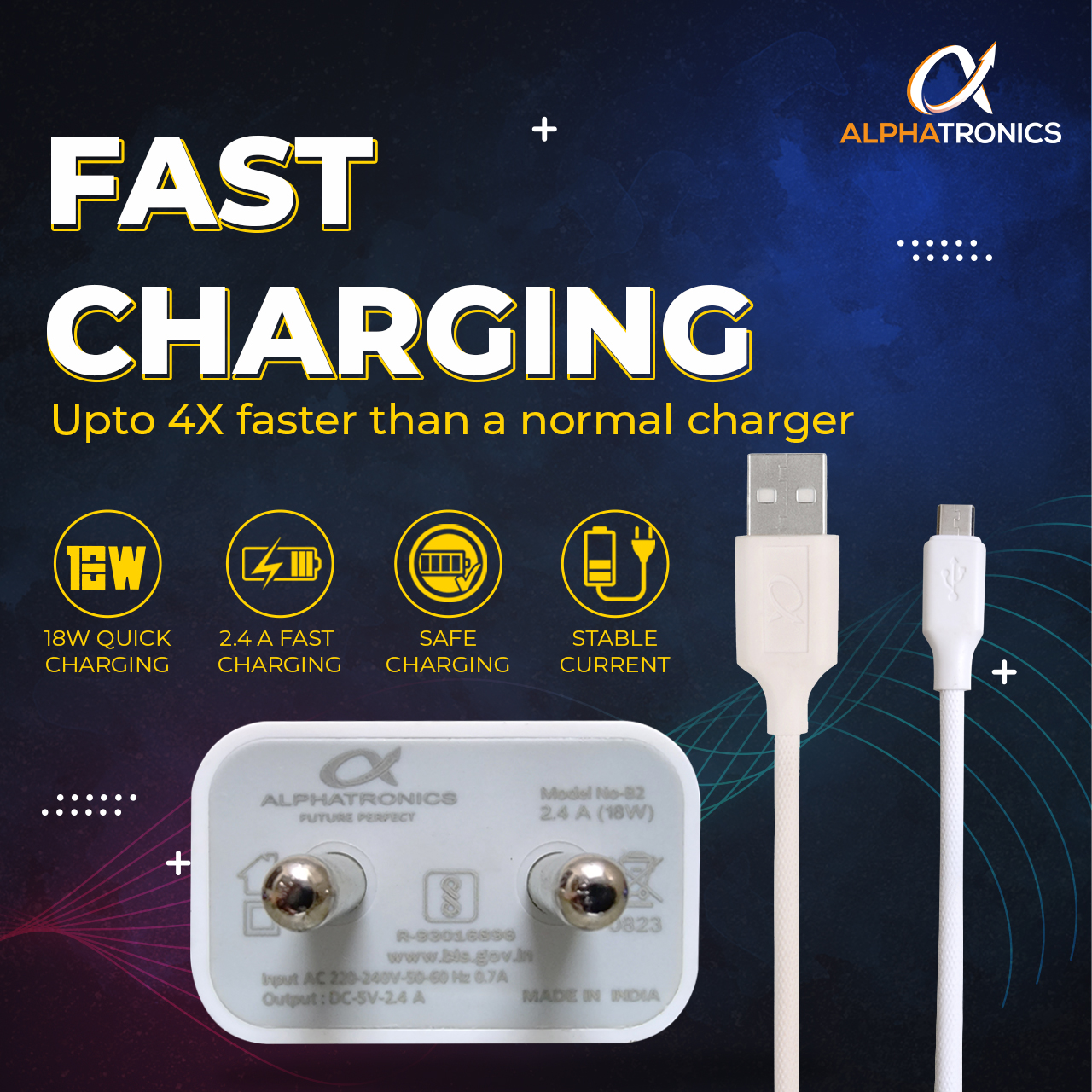 Dual Port Fast Charger | 12W Max Output | Universal Compatibility | Includes 1 m Micro USB Cable