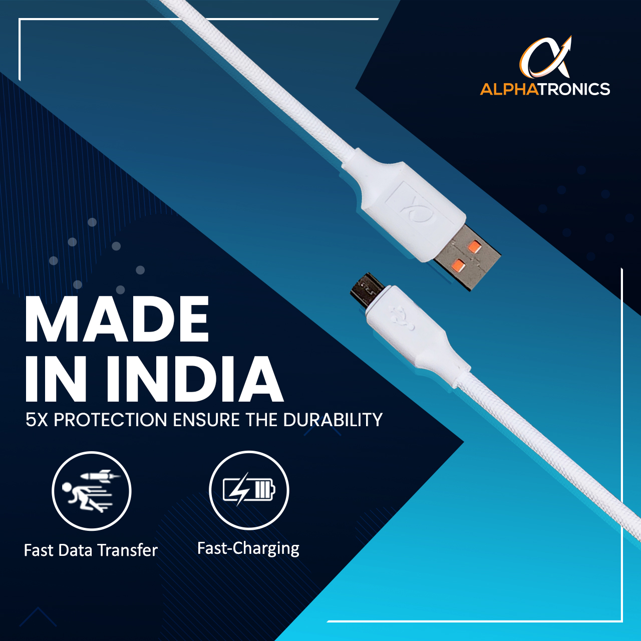 Micro USB Cable 3A Fast Charging 1M Braided Cable for Smartphones, Tablets, Laptops & other Micro USB devices, 480Mbps Data Sync