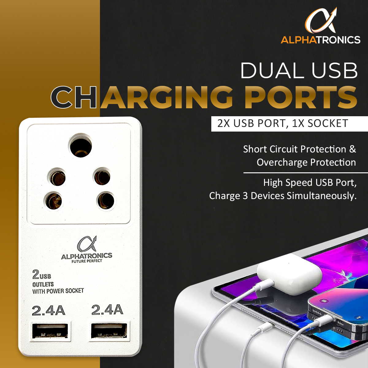 3 Pin Multi Plug Socket with USB Charger 10A Power Plug Converter // 2pin & 3pin Universal Travel Adapter with Dual USB Charging