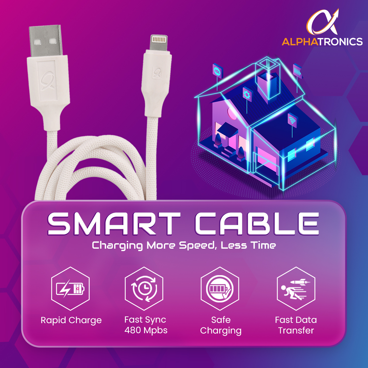 Alphatronics Power USB to Lightning USB Cable, Fast Charging, 480Mbps Data Sync Cable Compatible with iPhone, iPad, AirPods