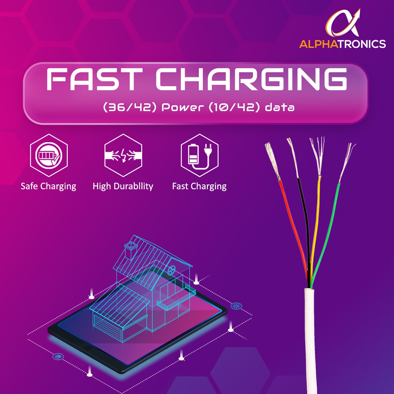 Alphatronics Power USB to Lightning USB Cable, Fast Charging, 480Mbps Data Sync Cable Compatible with iPhone, iPad, AirPods